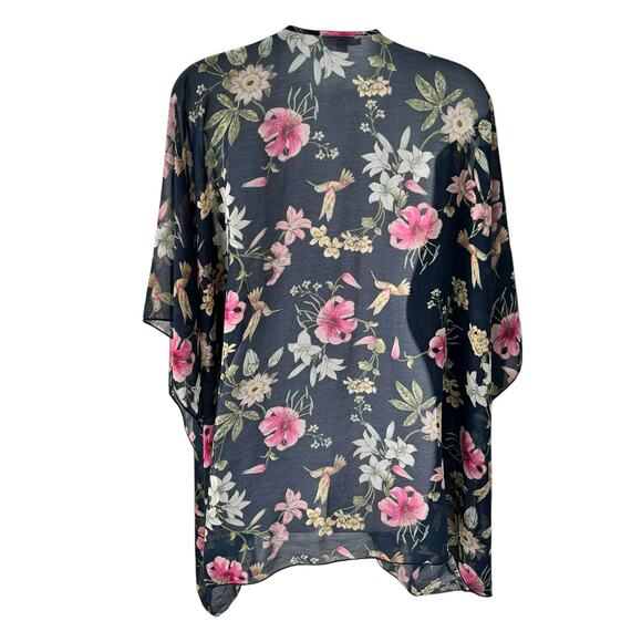 Fotia Sheer Kimono Cardigan Womens‎ L Blue Pink Floral Casual Beach Spring Layer - Picture 5 of 9